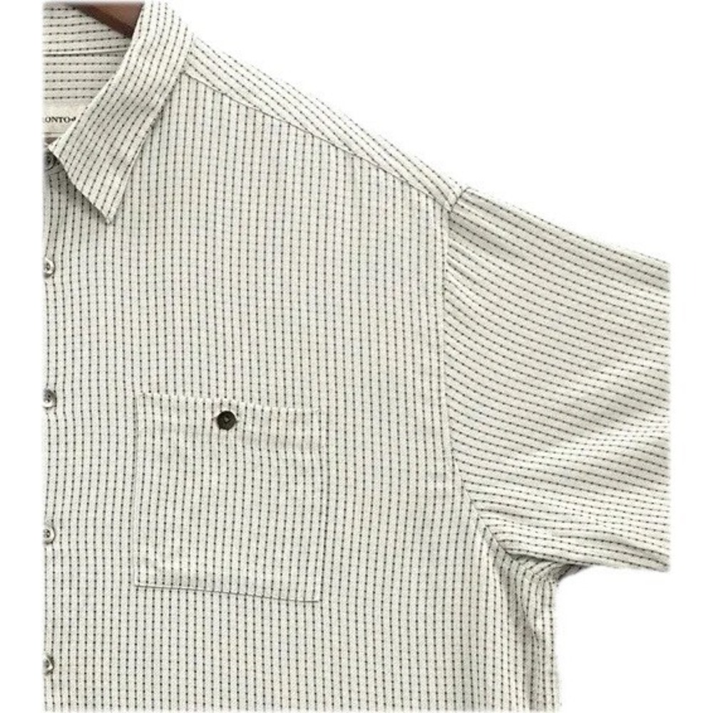Mens Pronto Uomo Button Shirt 2XLT TALL Off White Black Striped Dot Short Sleeve